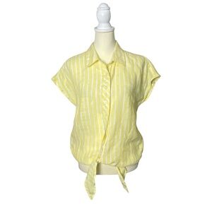 Talbots LINEN TIE HEM BUTTON FRONT TOP - SEASHORE STRIPE Women's Size Small